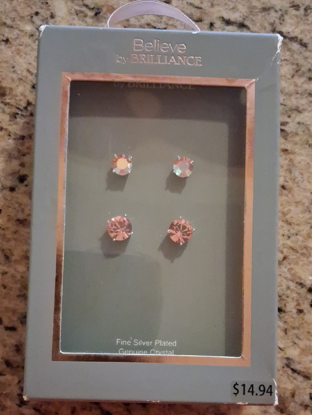 Believe By Brilliance Pink Crystal Stud Earring Set - Fine Silver Plated 9$